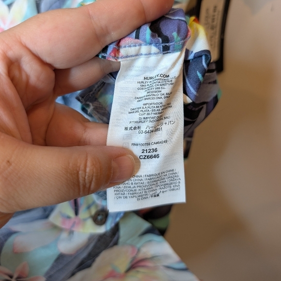 NWT XL Men's Hurley Diffused Blue Hawaiian Tropical Cabana Shirt - Picture 9 of 12